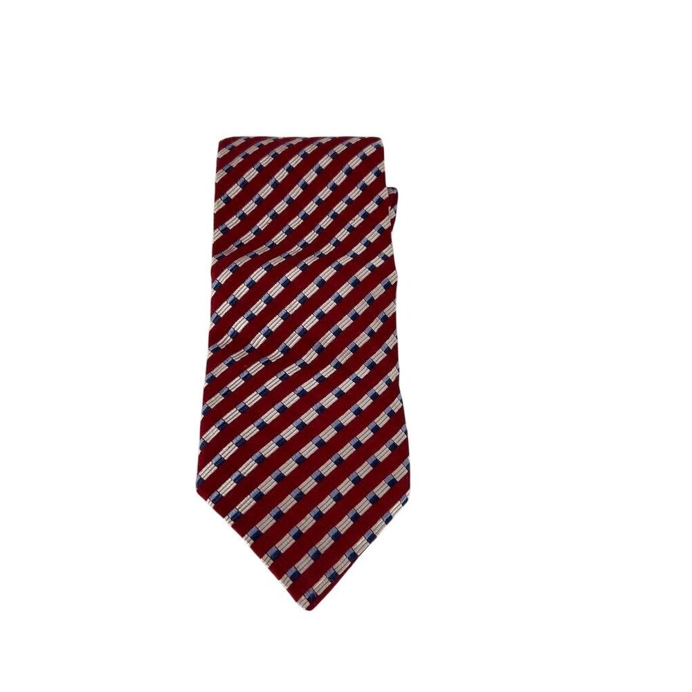 Tommy Hilfiger Men's Silk Tie Red White Blue Geometric Stripes